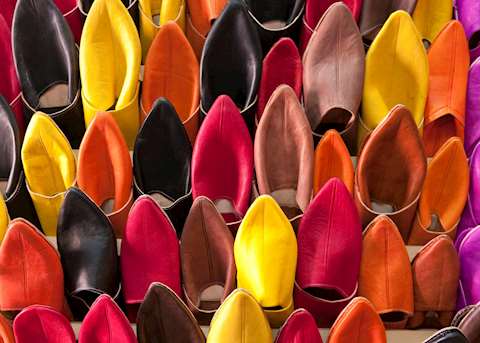 Leather shoes for sale, Fez, Morocco Leather shoes for sale, Fez, Morocco