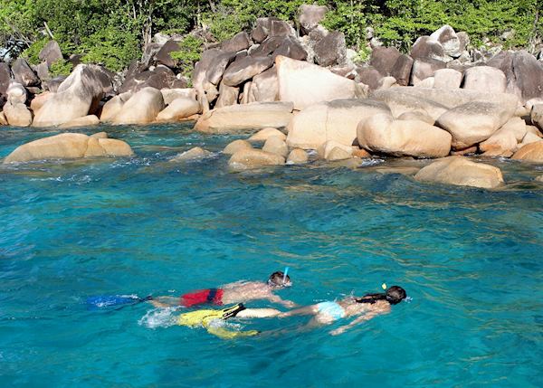 Snorkelling around the rocks at La Reserve