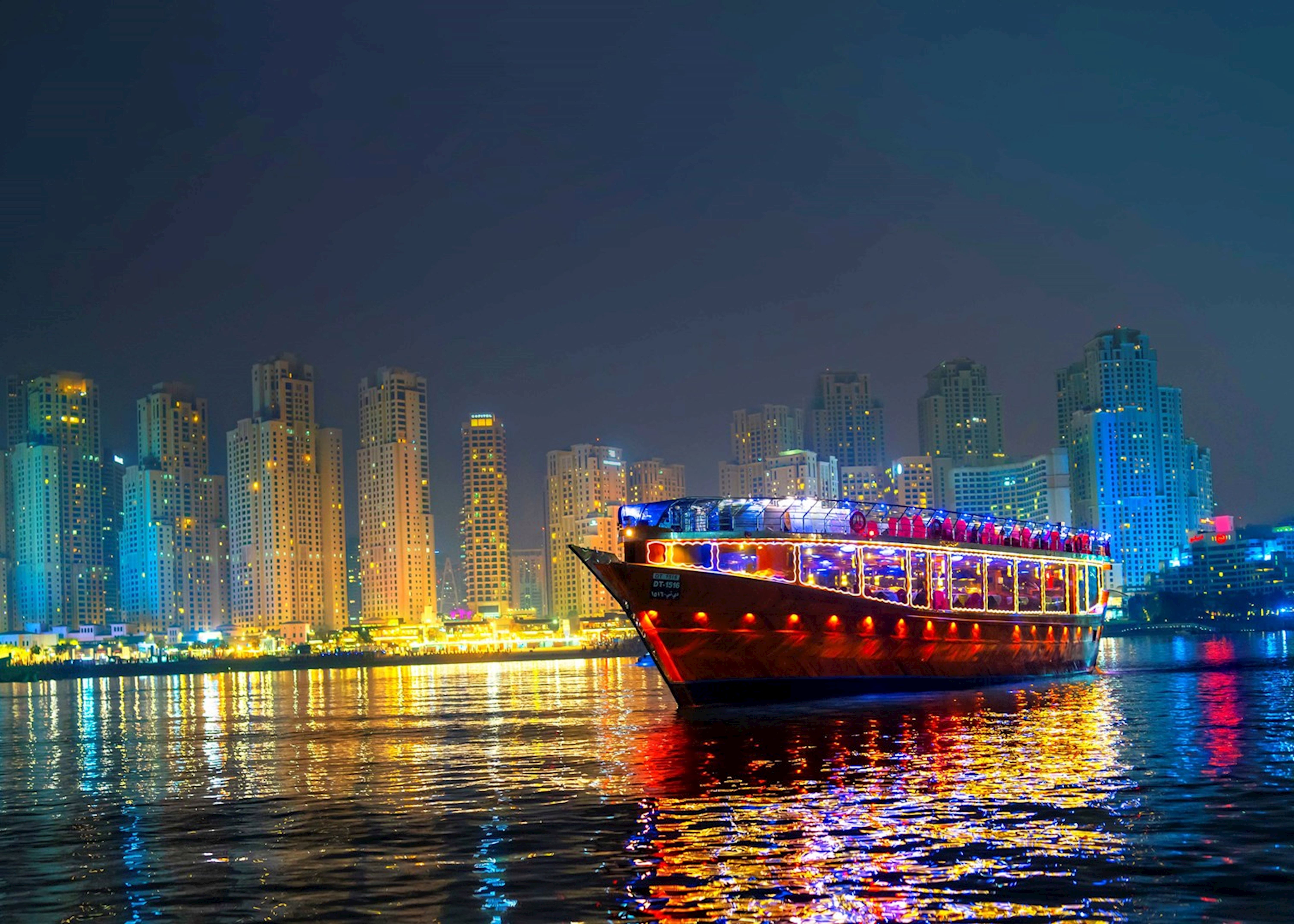 Explore Dubai’s Highlights with Traditional Boat Tour on a Dhow Cruise in Dubai