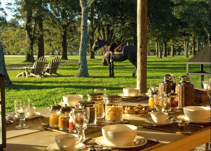 Breakfast outside at Estancia La Bamba