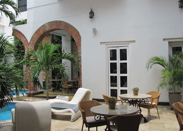 Seating area by pool