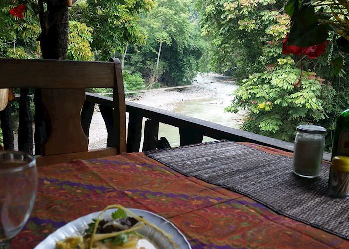 Having lunch at the Jungle Lodge, Tangkahan, Sumatra