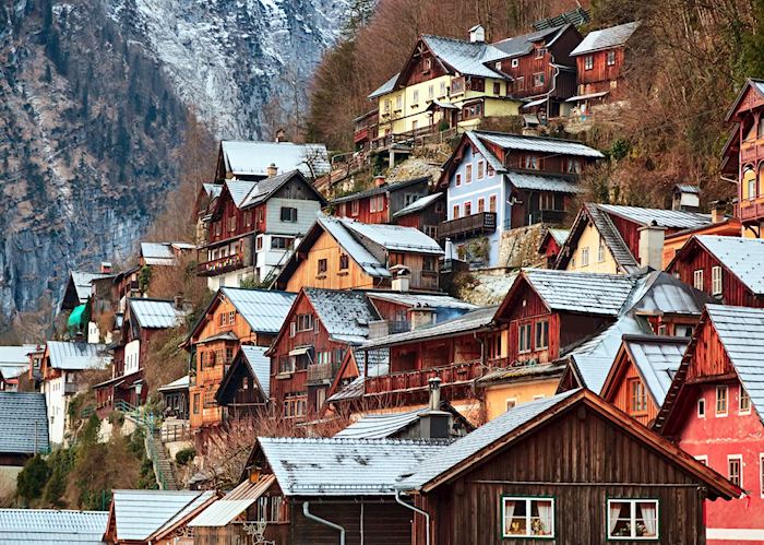 Snowy rooftops in Hallstatt