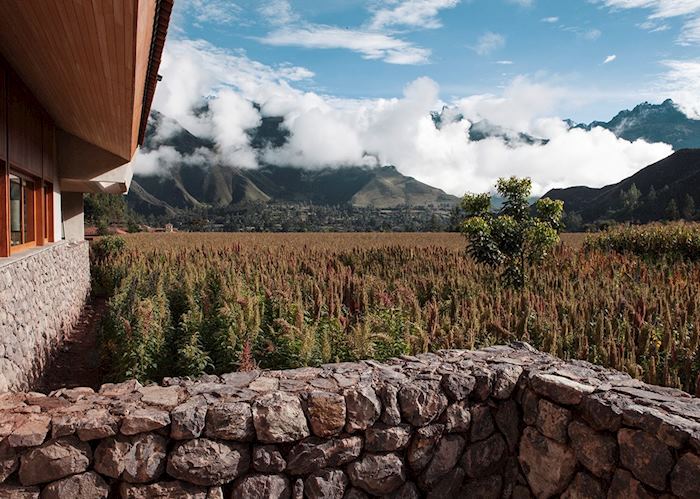 View from the terrace bar at Explora Valle Sagrado, Sacred Valley of Incas