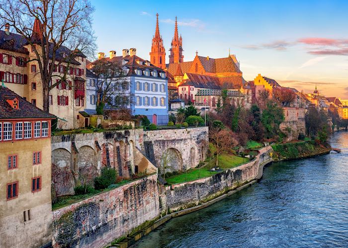 Basel old town, the Rhine and Munster cathedral