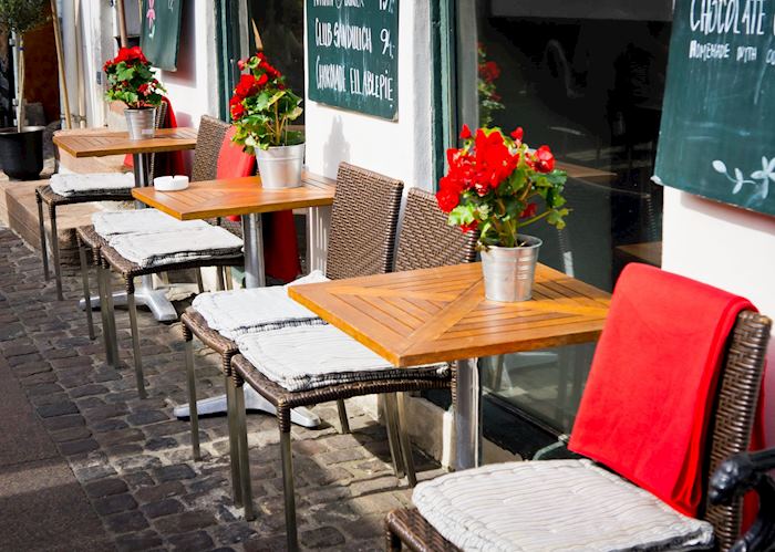 Vintage old fashioned cafe chairs with table