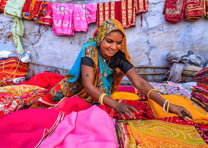 Woman selling fabrics in Jodhpur