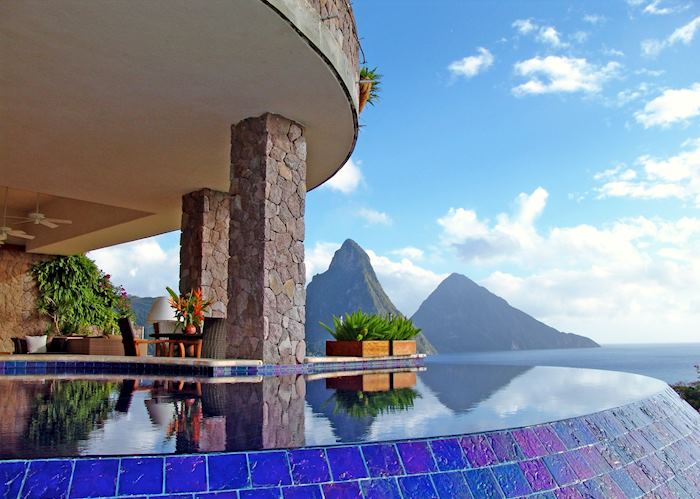View of the Pitons from the infinity pool