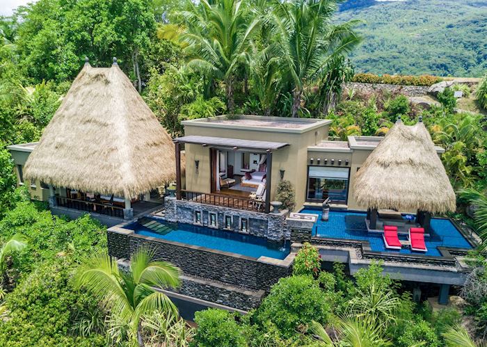An aerial view of the Ocean View Pool Villa, Anantara Maia Seychelles Villas