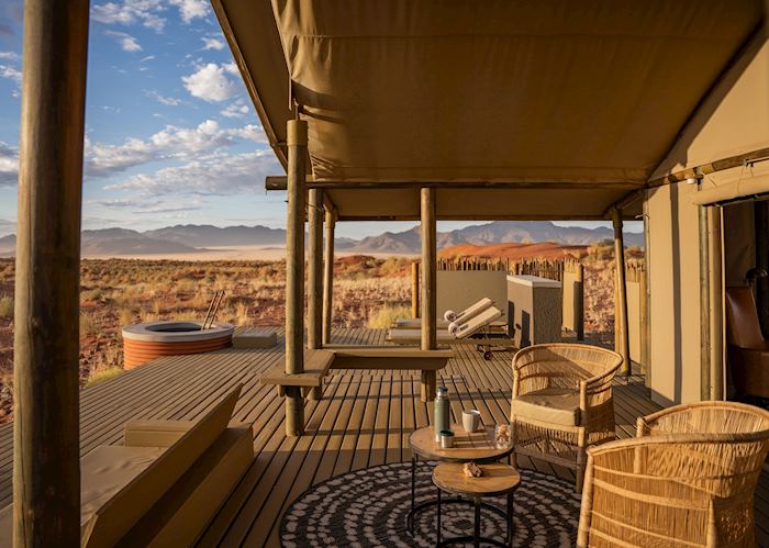 The decking area of a tent, Wolwedans Dune Camp