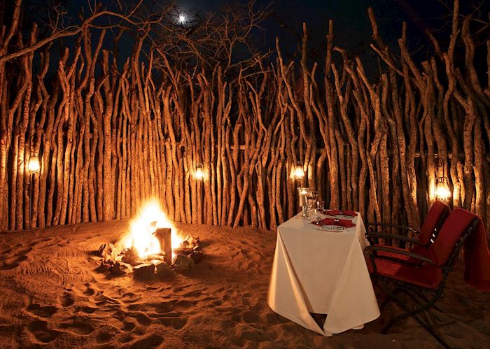 Private dinner at the honeymoon tent boma, Thanda Tented Camp, Thanda Private Reserve