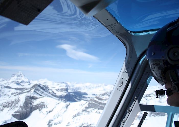 Helicopter flight over the Canadian Rockies