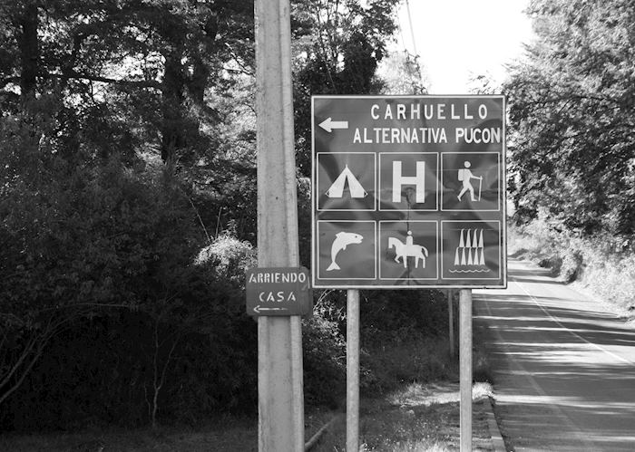 Look for this sign post when driving to Hotel Landhaus, San Sebastian, Pucon