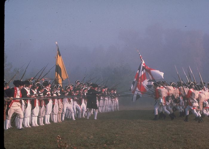 A recreation of the Battle of Yorktown which took place at Yorktown, near Williamsburg, in 1781