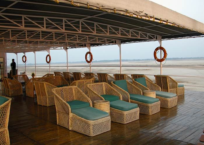 The deck of the R V Charaidew cruise boat