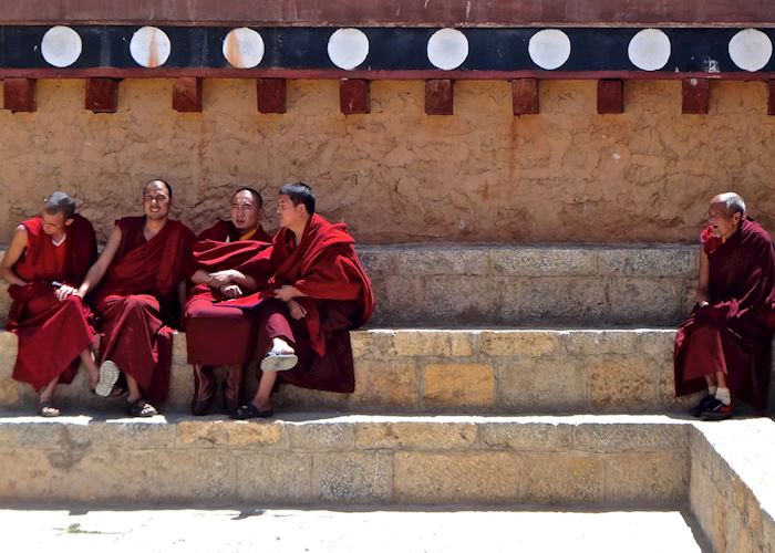 Monks taking a break at Songzanlin Monastery in Shangri-la