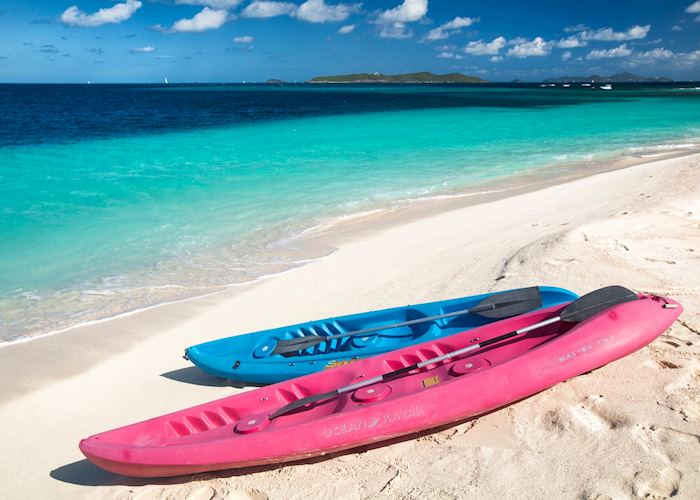 Kayaks on the beach, Palm Island Resort & Spa, Palm Island