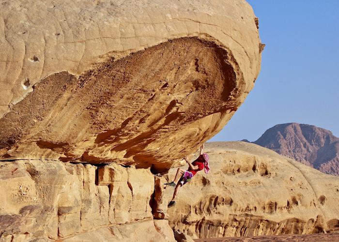A climber free-scales one of the Seven Sights of Wadi Rum