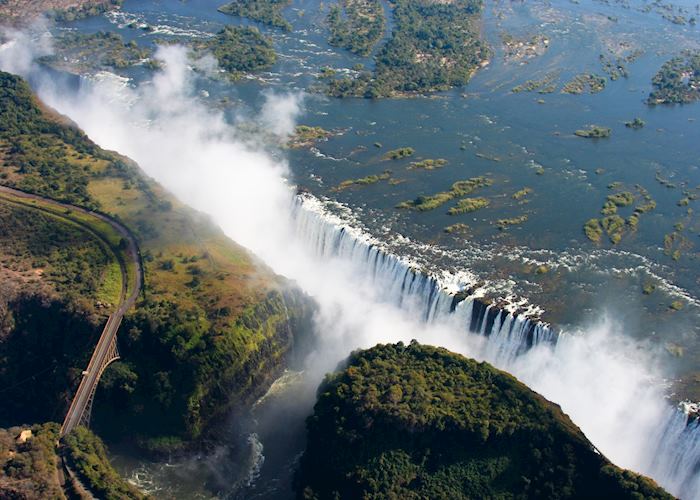 Aerial view of Victoria Falls at high water