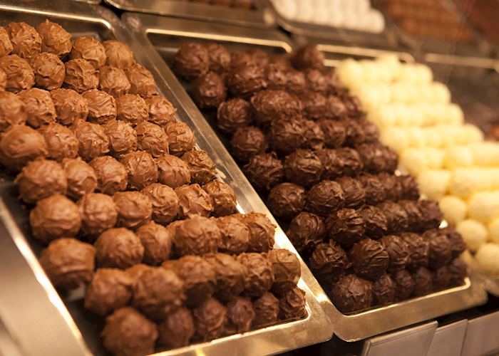 Chocolate truffles on display