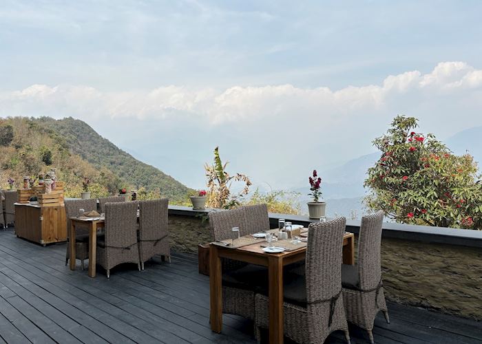 View from the outdoor dining area at Sarangkot Mountain Lodge