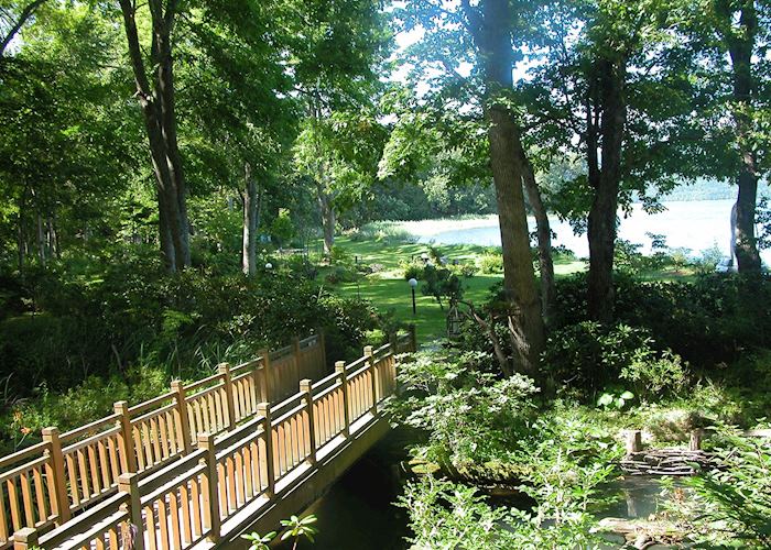 Gardens and view over Lake Akan, Tsuruga Hotel, Akan