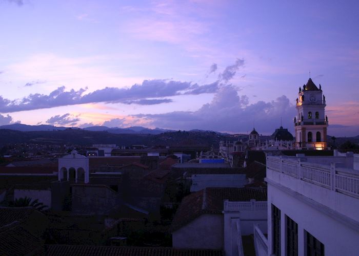 Dusk over Sucre from the terrace at Parador Santa Maria la Real, Sucre