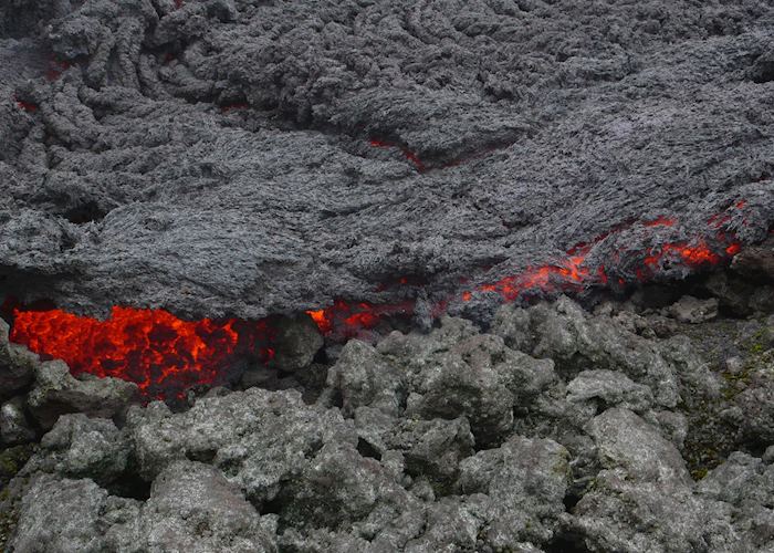 Molten lava flows at Volcano Pacaya, Antigua Guatemala