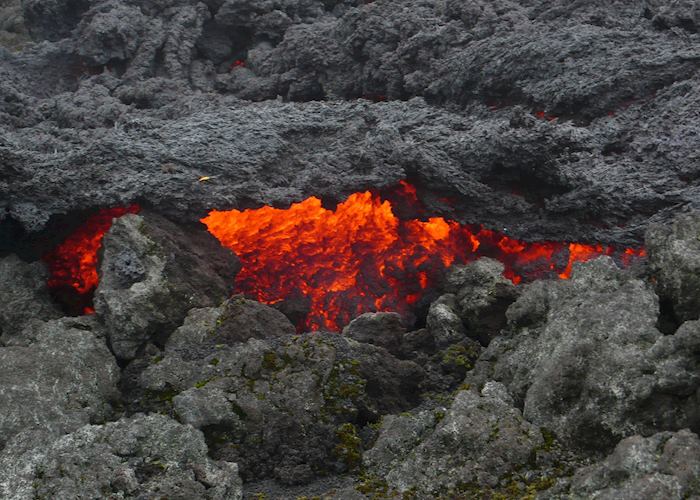 Molten lava flows at Volcano Pacaya, Antigua Guatemala