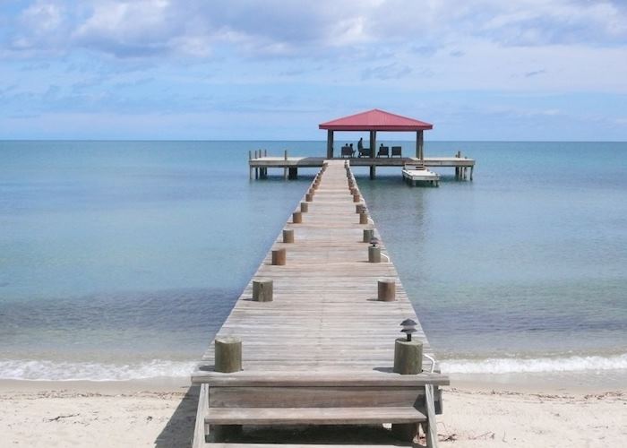 Pier and Palapa for relaxation at Roberts Grove, Placencia
