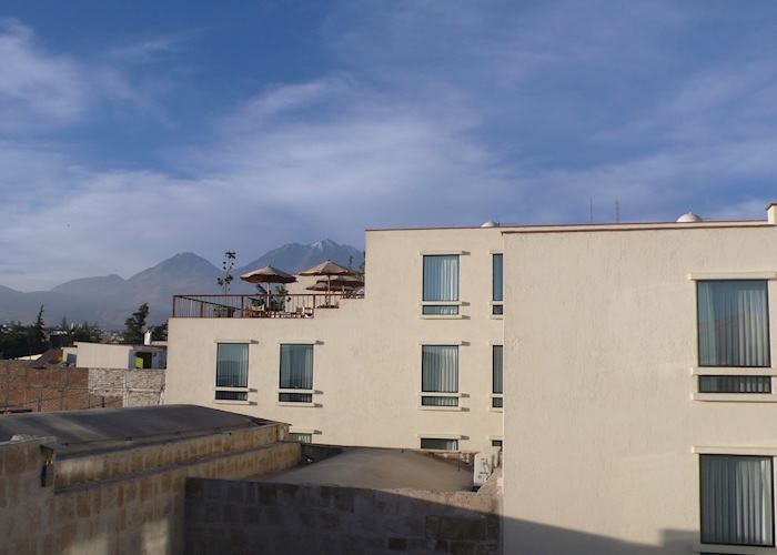 View over Casa Andina Private Collection, Arequipa with Chachani volcano in the background