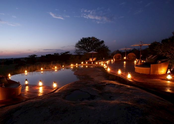 Sayari Camp's pool at night