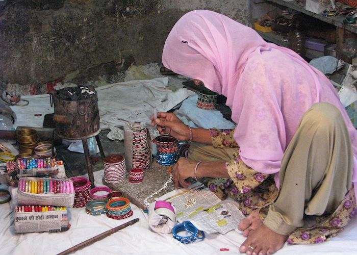 Bangles being made out of lac at Maniharon ka Rasta