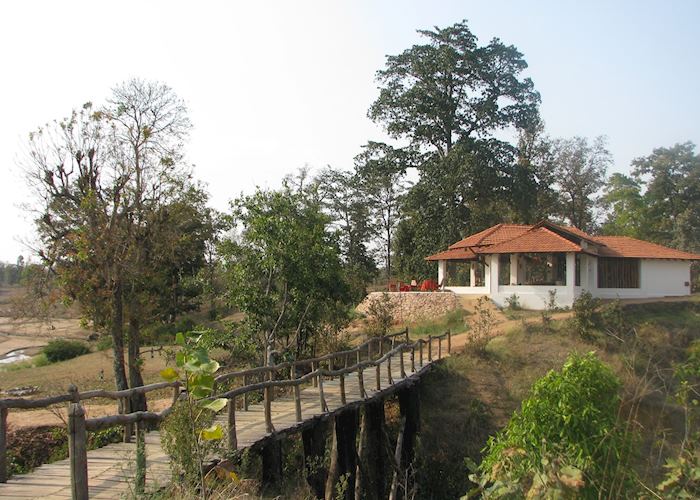 A small bridge leading to the main lounge and dinning area at Flame of the Forest, Kanha