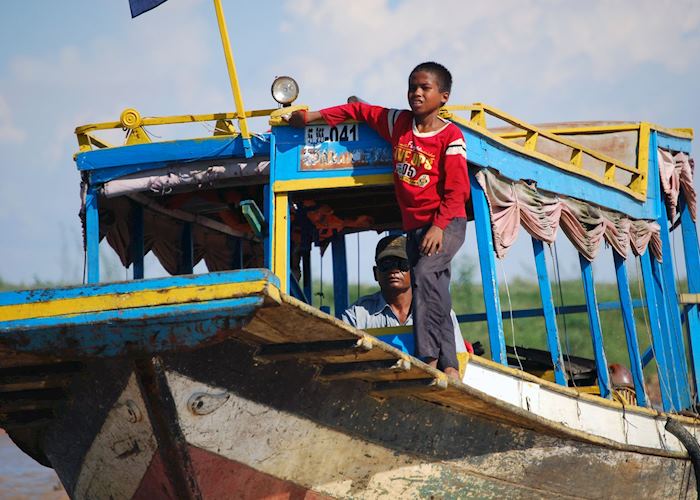 Villagers On Boat, Tonle Sap, Cambodia Editorial Photo 