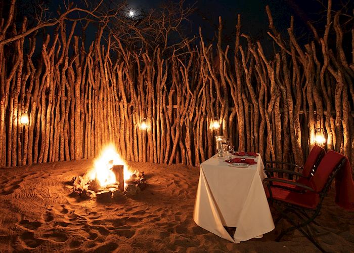 Private dinner at the honeymoon tent boma, Thanda Tented Camp, Thanda Private Reserve