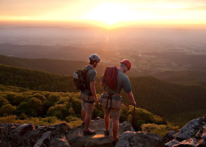 Climbing at sunset in Shenandoah National Park