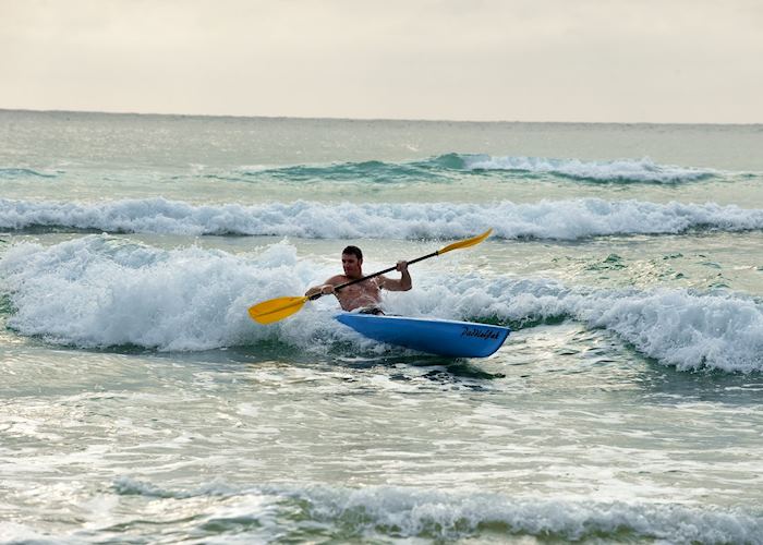 Kayaking in the surf at Ponta Mamoli, Mozambique