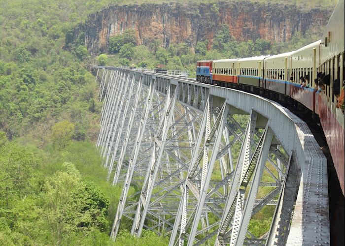 Train journey from Nuang Cho to Kyaukme over the Goteik Viaduct, Burma (Myanmar)