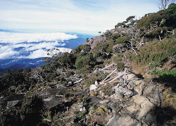 View to the valleys whilst climbing Mount Kinabalu, Kinabalu National Park, Sabah