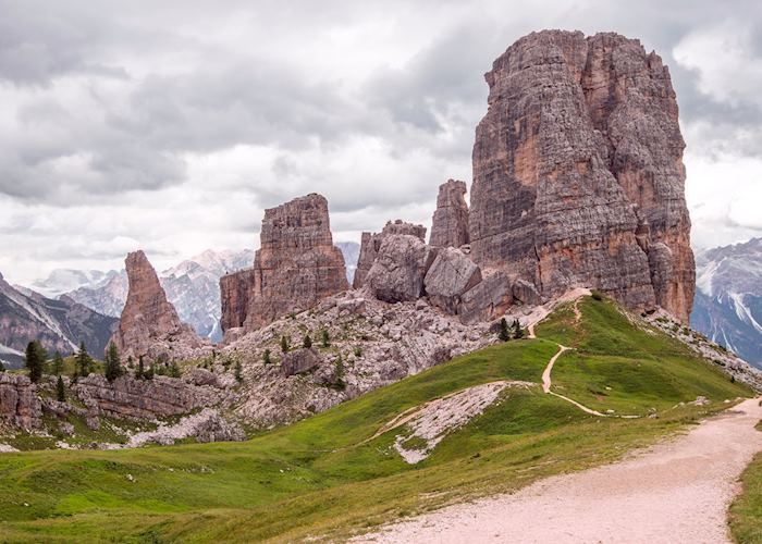 View of Cinque Torri from path, Dolomites