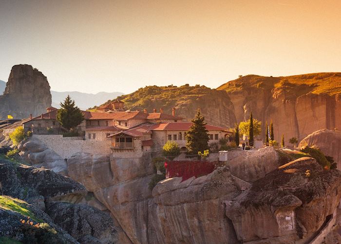 Grand Meteora monastery at sunset, Meteora