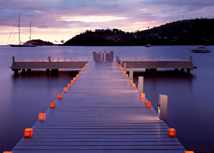 Candlelit dining on the jetty, Carlisle Bay, Antigua