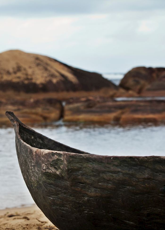Pirogue on the beach near Mandrare River Camp, Ifotaka Community Forest