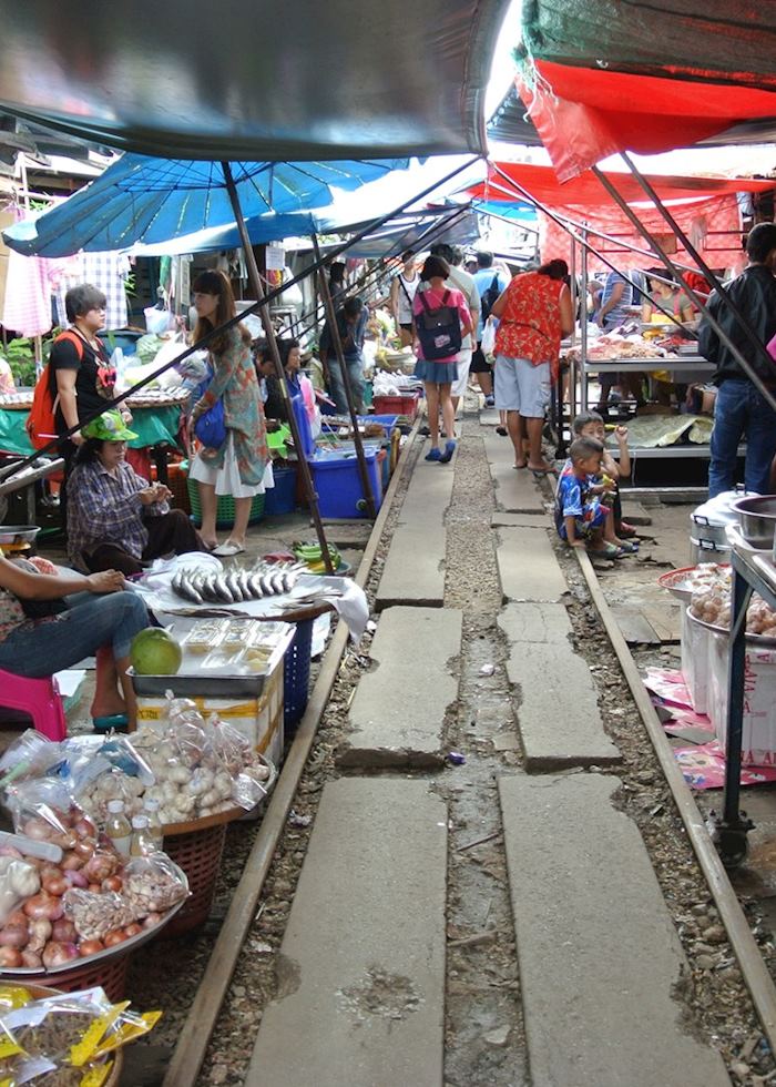 Market on the railway tracks, Amphawa