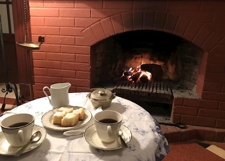 Tea and cake by the fire at Estancia Santa Ines