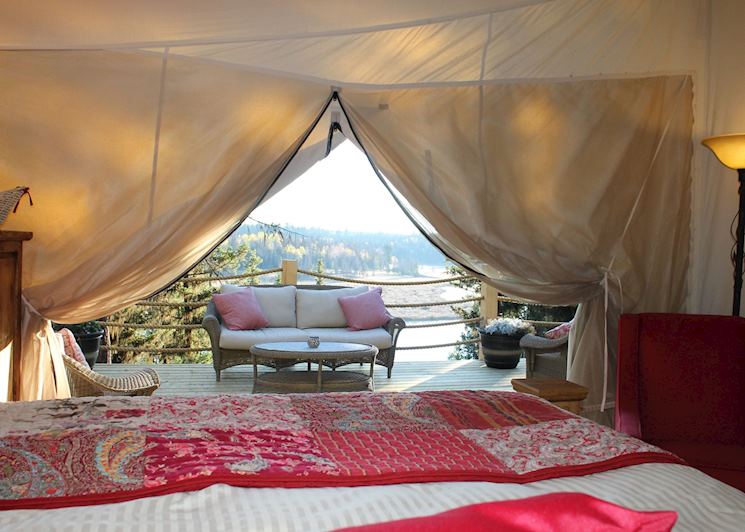 A guest tent at Siwash Lake Wilderness Resort