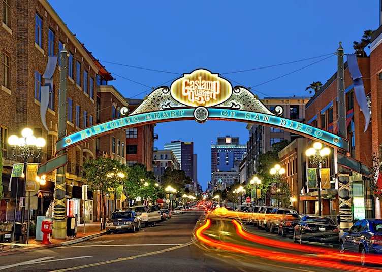 Gaslamp Quarter at night