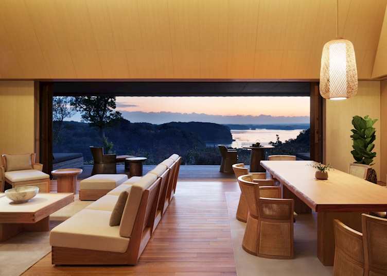 Nagi Villa living and dining room at Amanemu, Shima