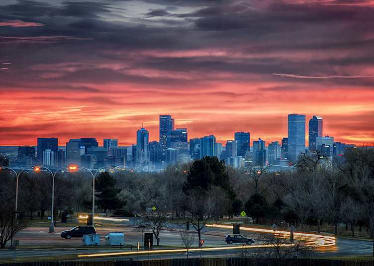 Denver skyline at sunset